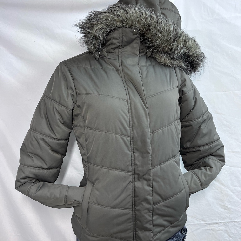 Columbia Women's Charcoal Puffer‎ Jacket with Faux Fur Hood zs XS